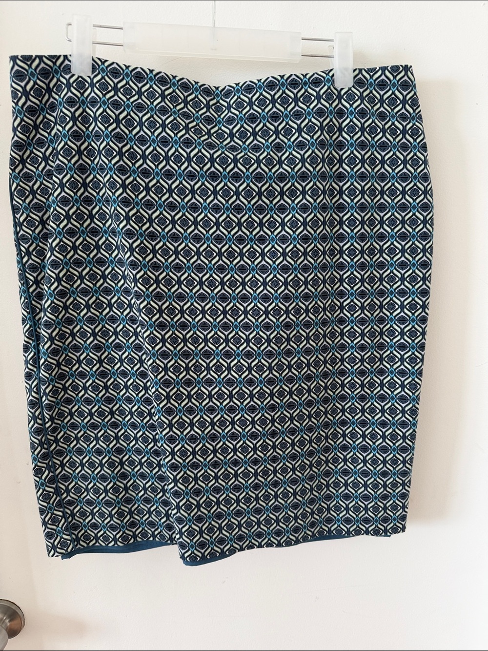 Adrianna Papell Blue and Turquoise Geometric Print Pencil Skirt